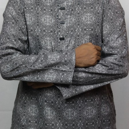 Printed Panjabi - Dark Ash