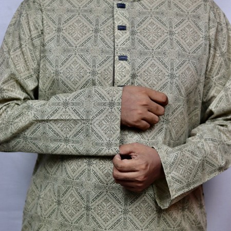 Printed Panjabi - Light Brown