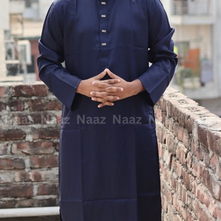 Navy Blue Tensile Cotton Panjabi