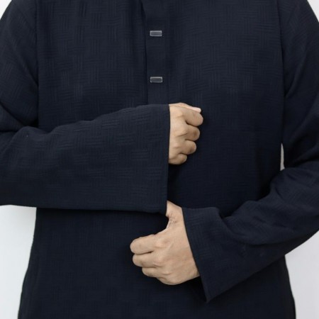 Chinese Popcorn Cotton Panjabi - Black